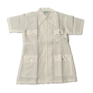 Vintage 1970s White O Ring Zip Up Collared Shirt Top / Women’s medium *